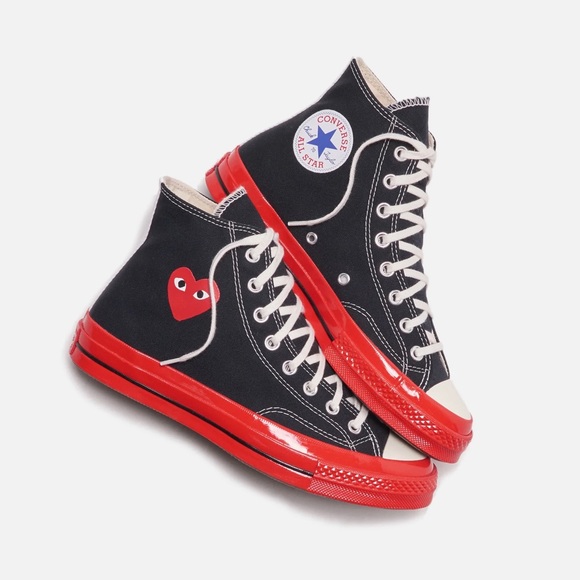 Converse Comme Des Garcons CDG Play Chuck 70 High Hi Black Red Heart size 10 NEW - Picture 1 of 5